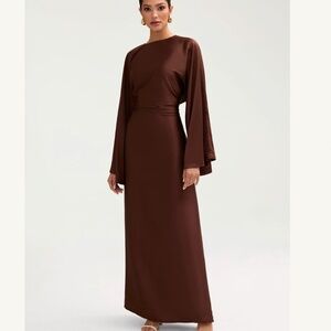 VEILED COLLECTION : Batool Satin Maxi Dress - Chocolate